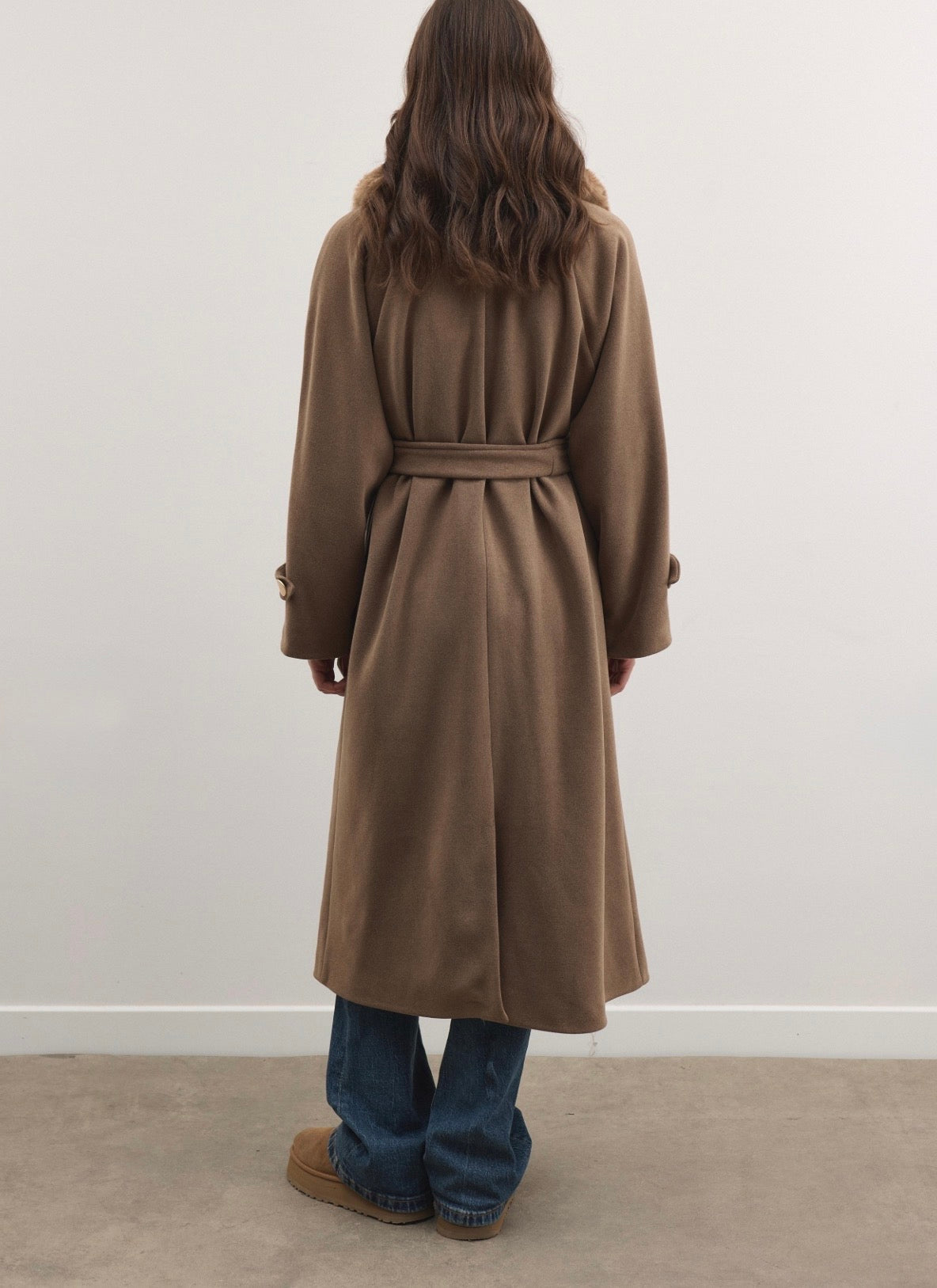 Long Double-Breasted Coat with Fur