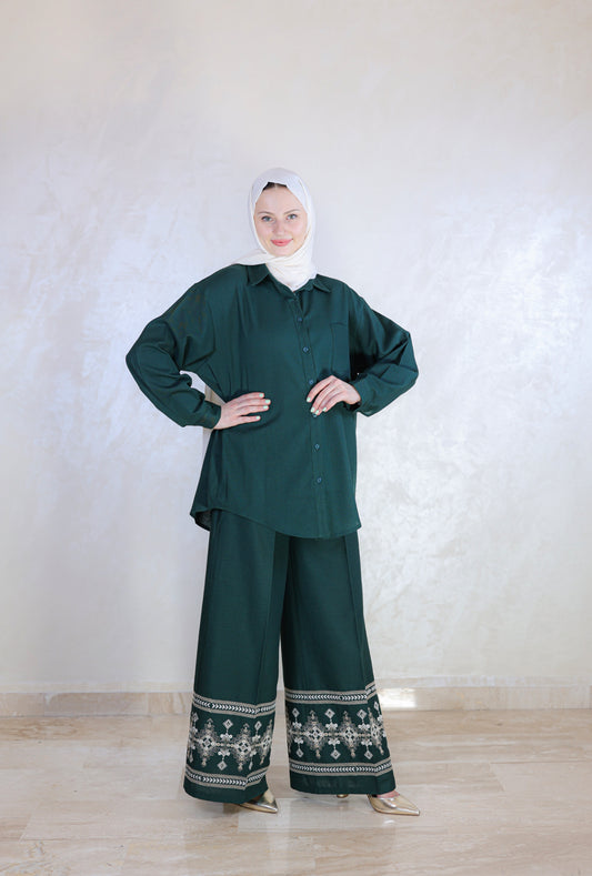 Two-Piece Embroidered Linen Outfit – Autumn(2 COLOURS)