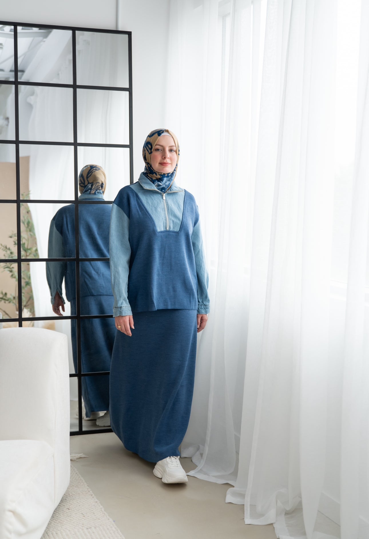 Denim Elegance Two-Piece Skirt Set طقم تنورة قطعتين أنيق