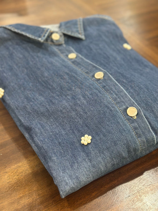 Two-Piece Denim Set with Pearls