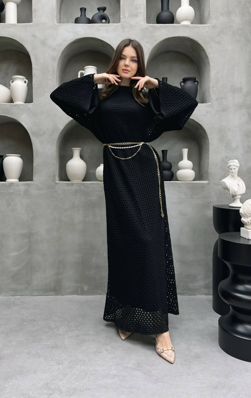 Elegant Textured Dress with Belt(3pcs)
فستان أنيق بنقشة مميزة وحزام