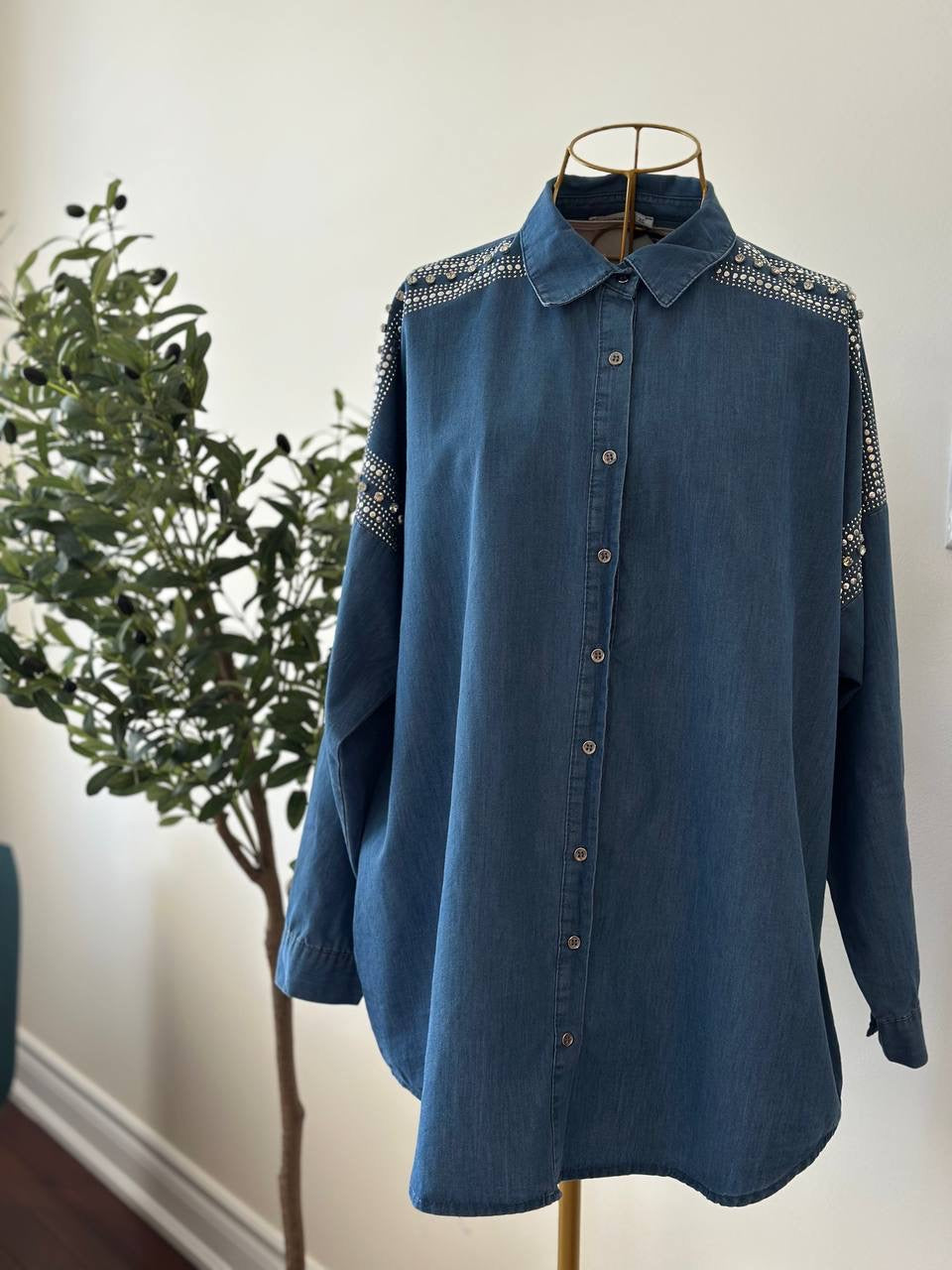 Shoulder Stars Jeans Shirt (2 Colours)✨
