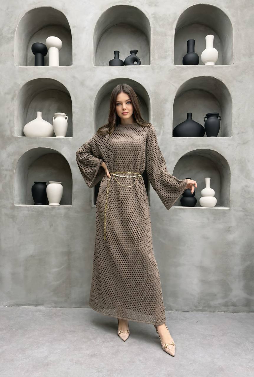 Elegant Textured Dress with Belt(3pcs)
فستان أنيق بنقشة مميزة وحزام