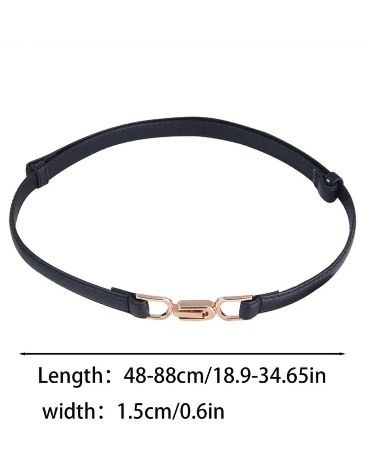 حزام جلدي أسود أنيق مع قفل معدني ذهبي Elegant Black Leather Belt with Gold Metal Buckle