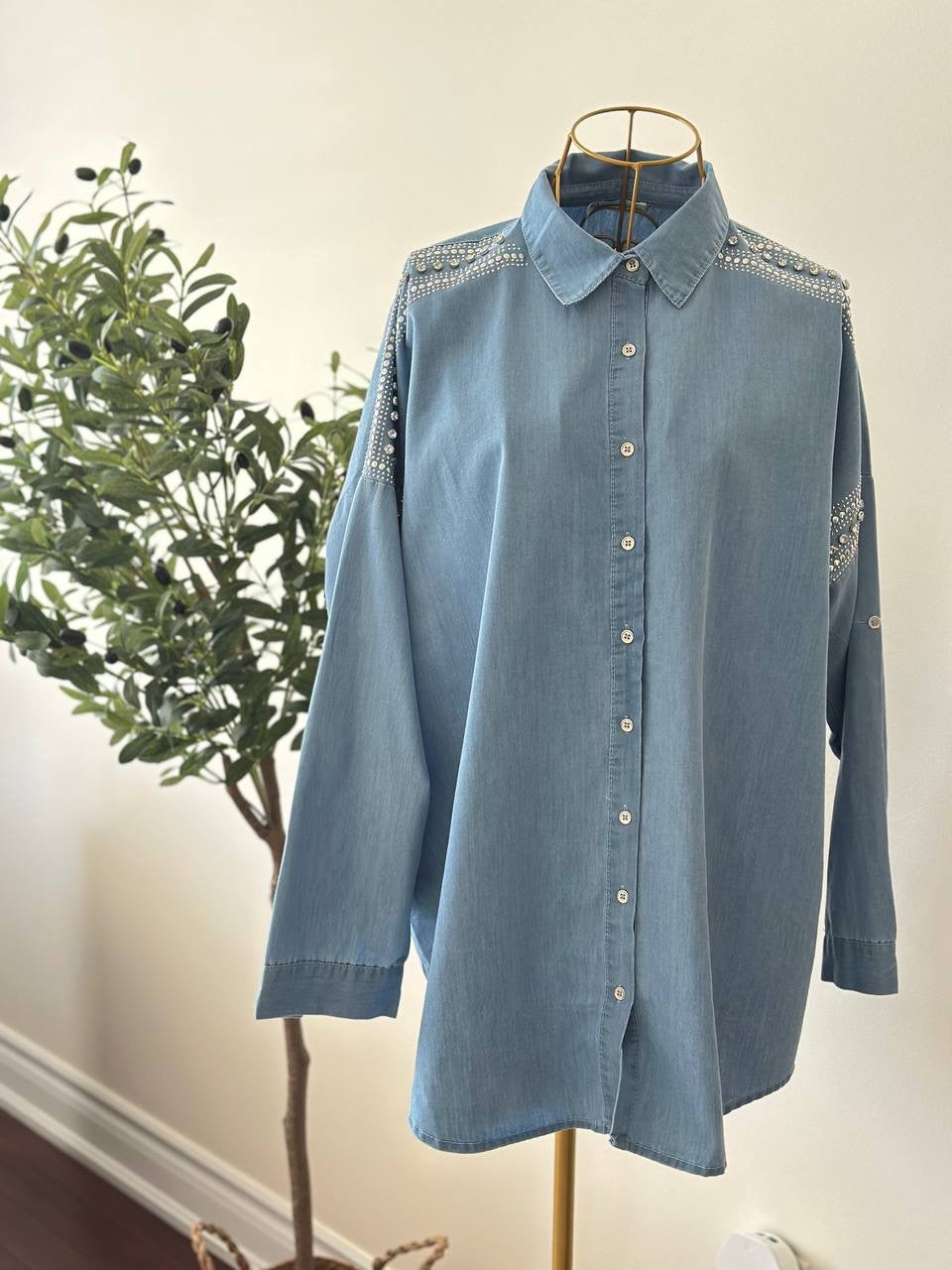 Shoulder Stars Jeans Shirt (2 Colours)✨