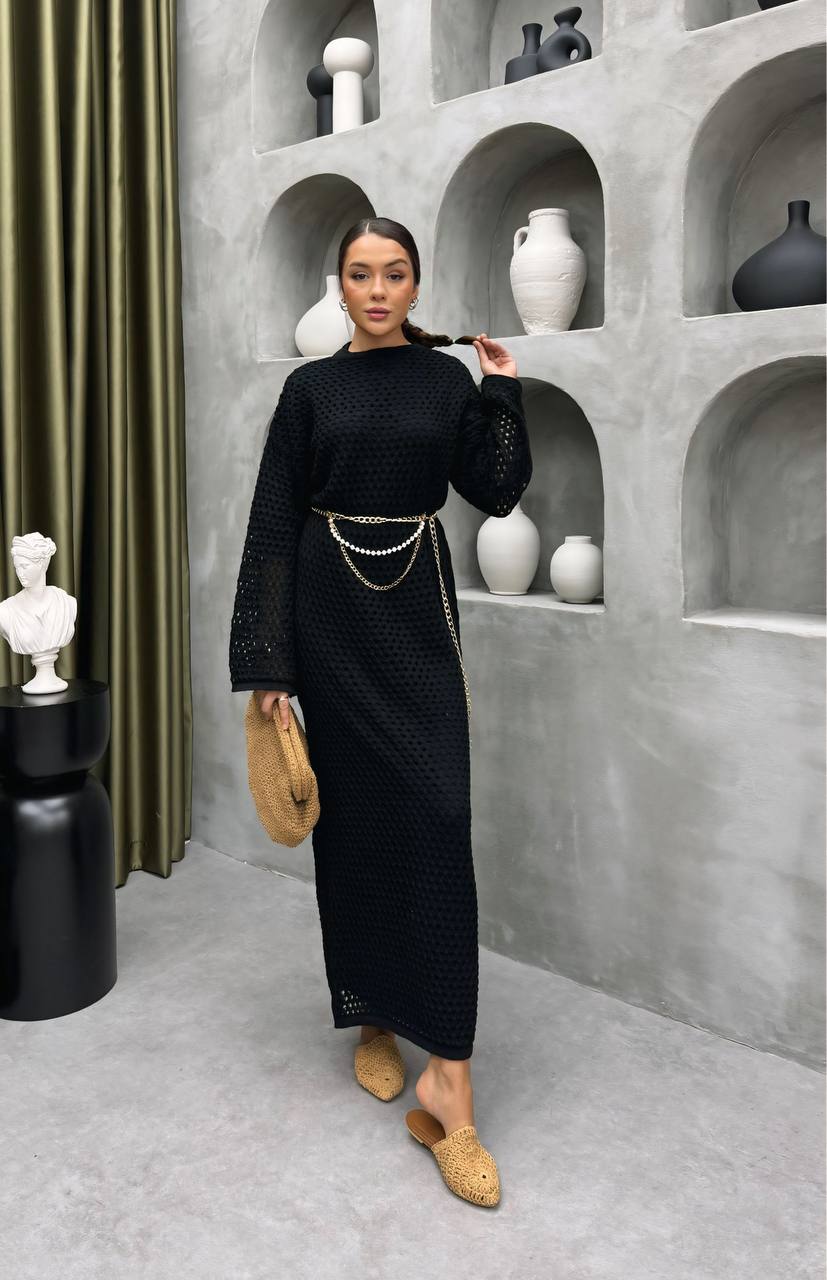 Elegant Textured Dress with Belt(3pcs)
  فستان أنيق بنقشة مميزة وحزام