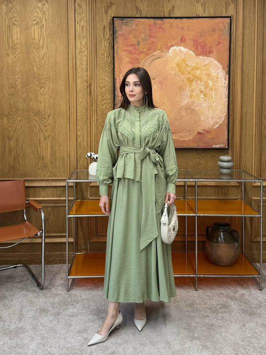 Elegant Skirt & Blouse Ensemble with Belt Accent (padded)✨