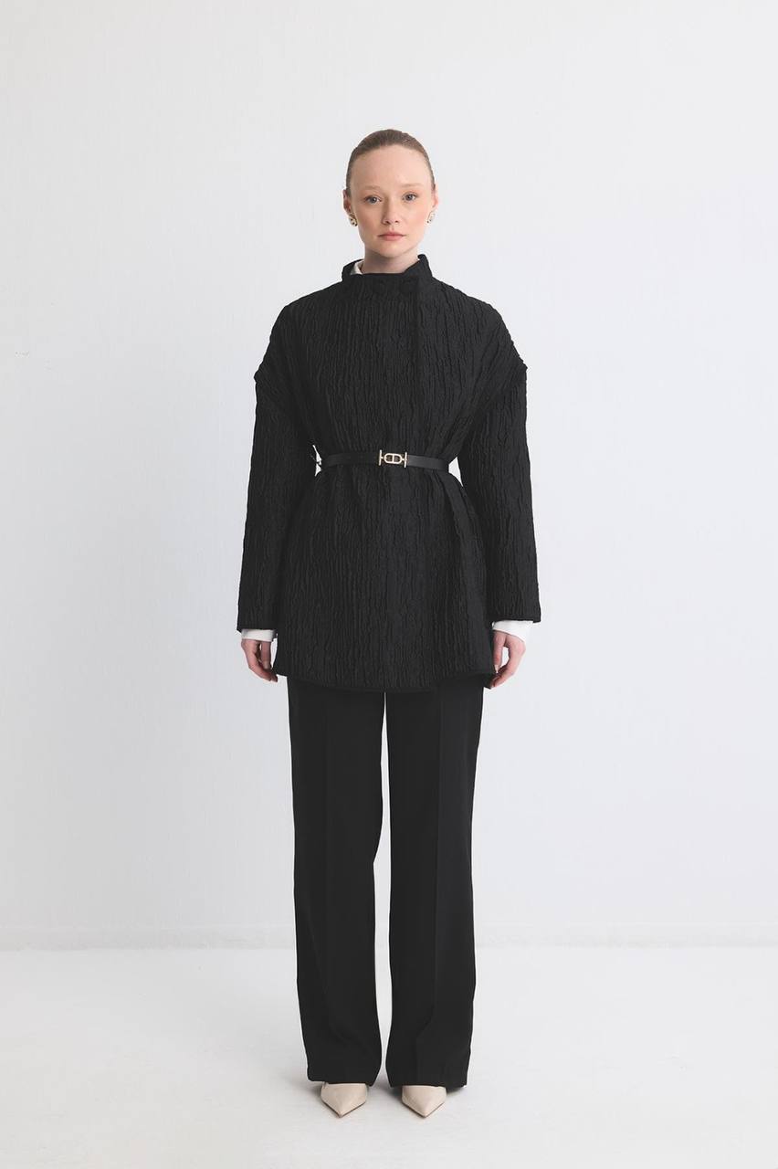 Textured Blazer Chic — Elegant Buttons Edition