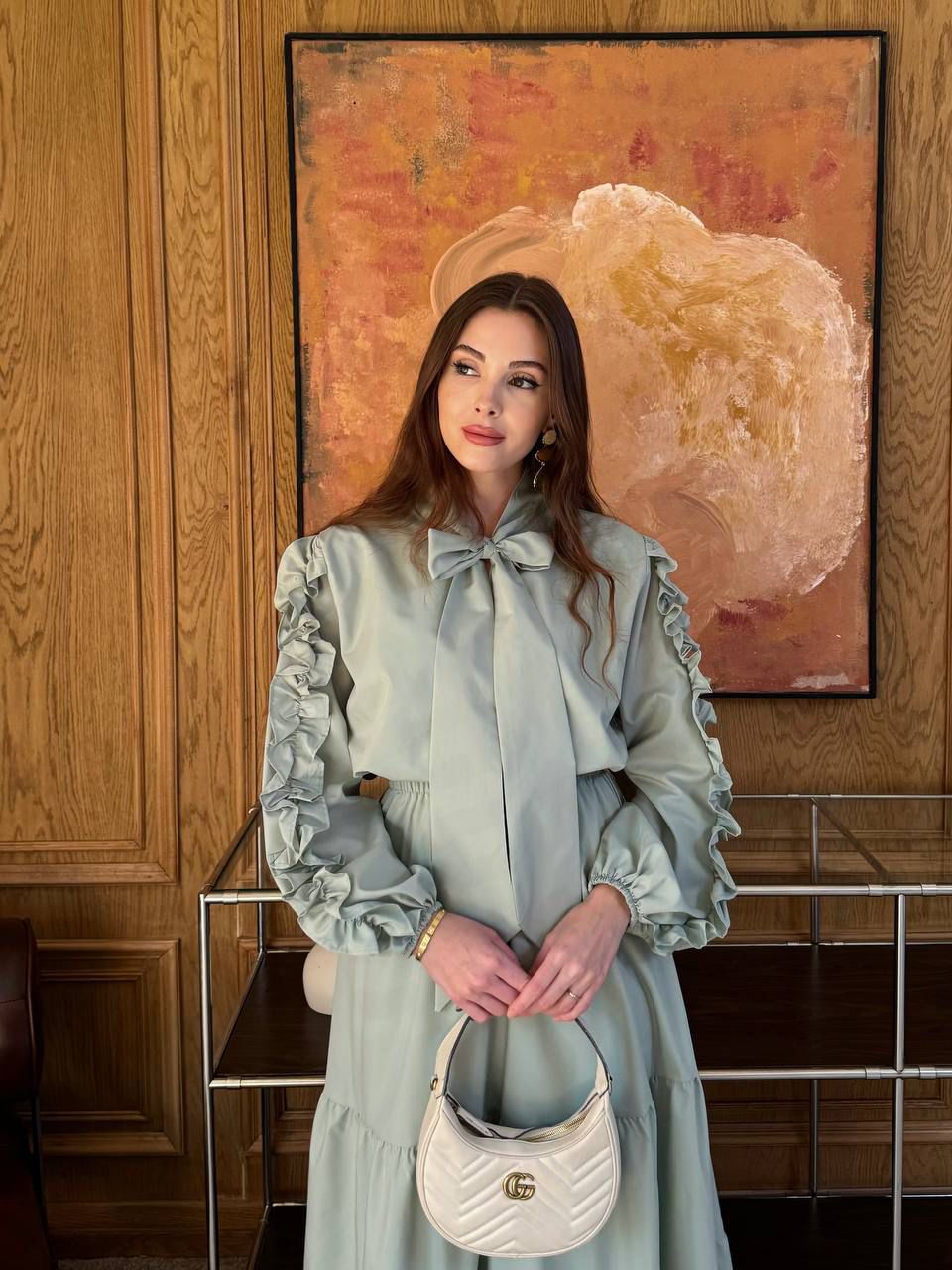 Bow-Sleeve Shirt & Skirt Set (Padded) مبطنة🫶🥹