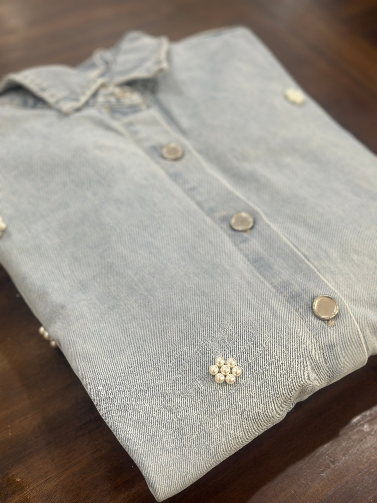 Two-Piece Denim Set with Pearls