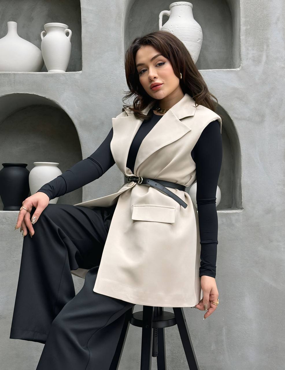 Statement Vest Look – فيست أنيق بطابع (2 Colours/Vest+Belt)عصري وجذاب