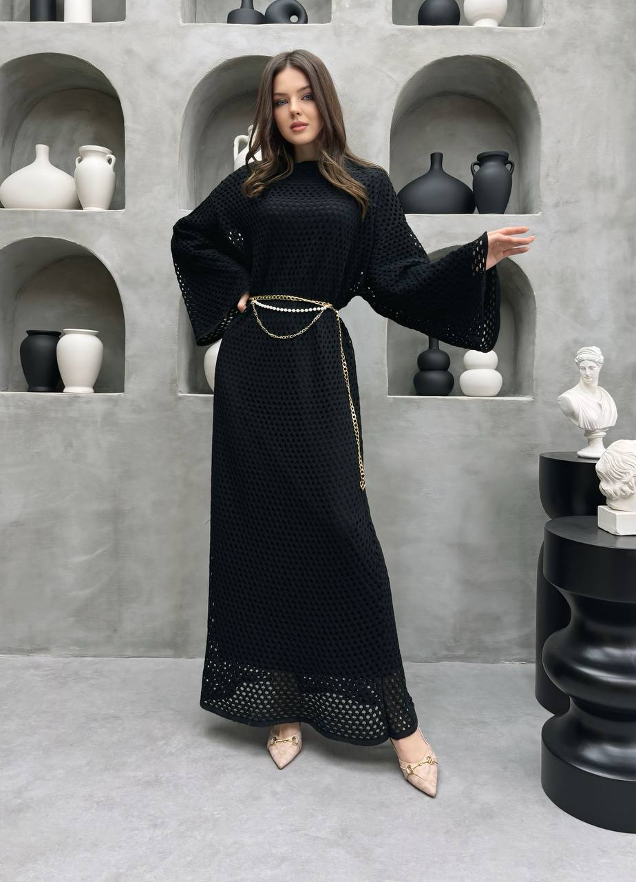 Elegant Textured Dress with Belt(3pcs)
فستان أنيق بنقشة مميزة وحزام