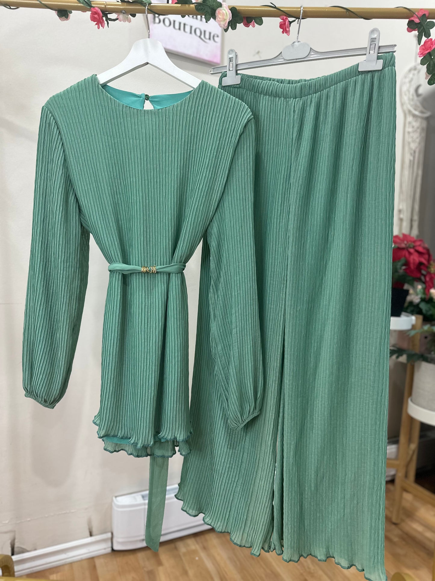 Pleated Belted Modest Summer Set