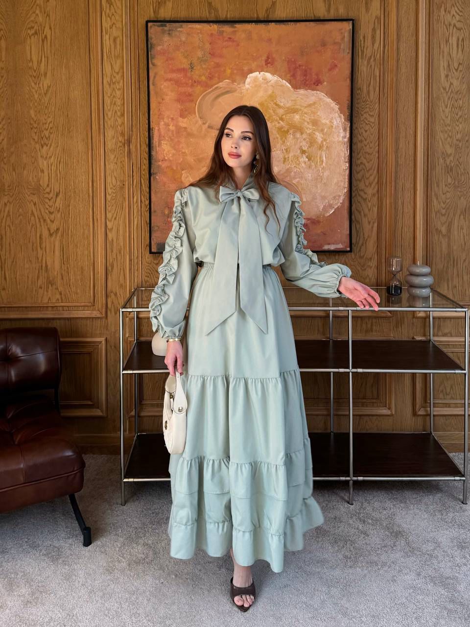 Bow-Sleeve Shirt & Skirt Set (Padded) مبطنة🫶🥹