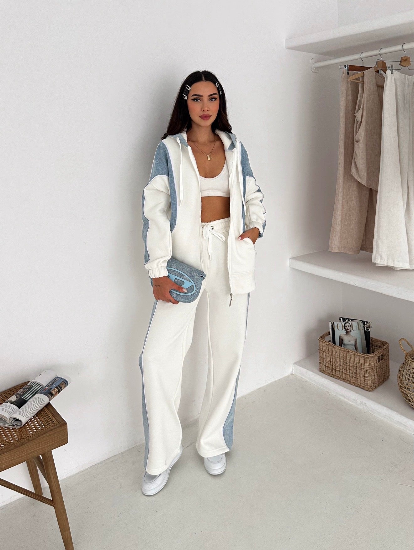 Denim With Fleece Comfy Suit In 4 Colours