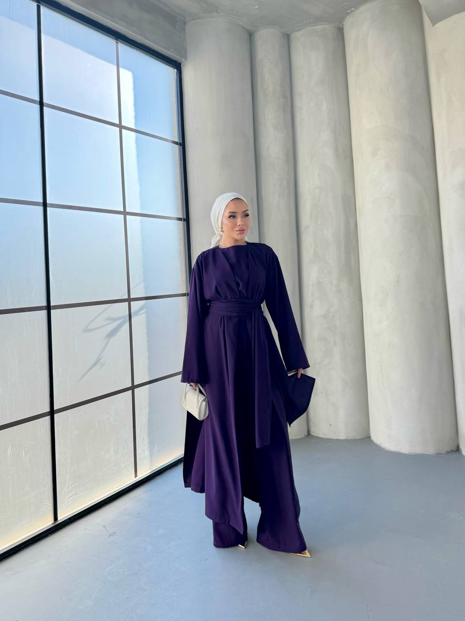 4-Piece Co-Ord Set | طقم كورد رسمي صيفي ٤ قطع بلوزة، بنطلون، عباية، وحزام