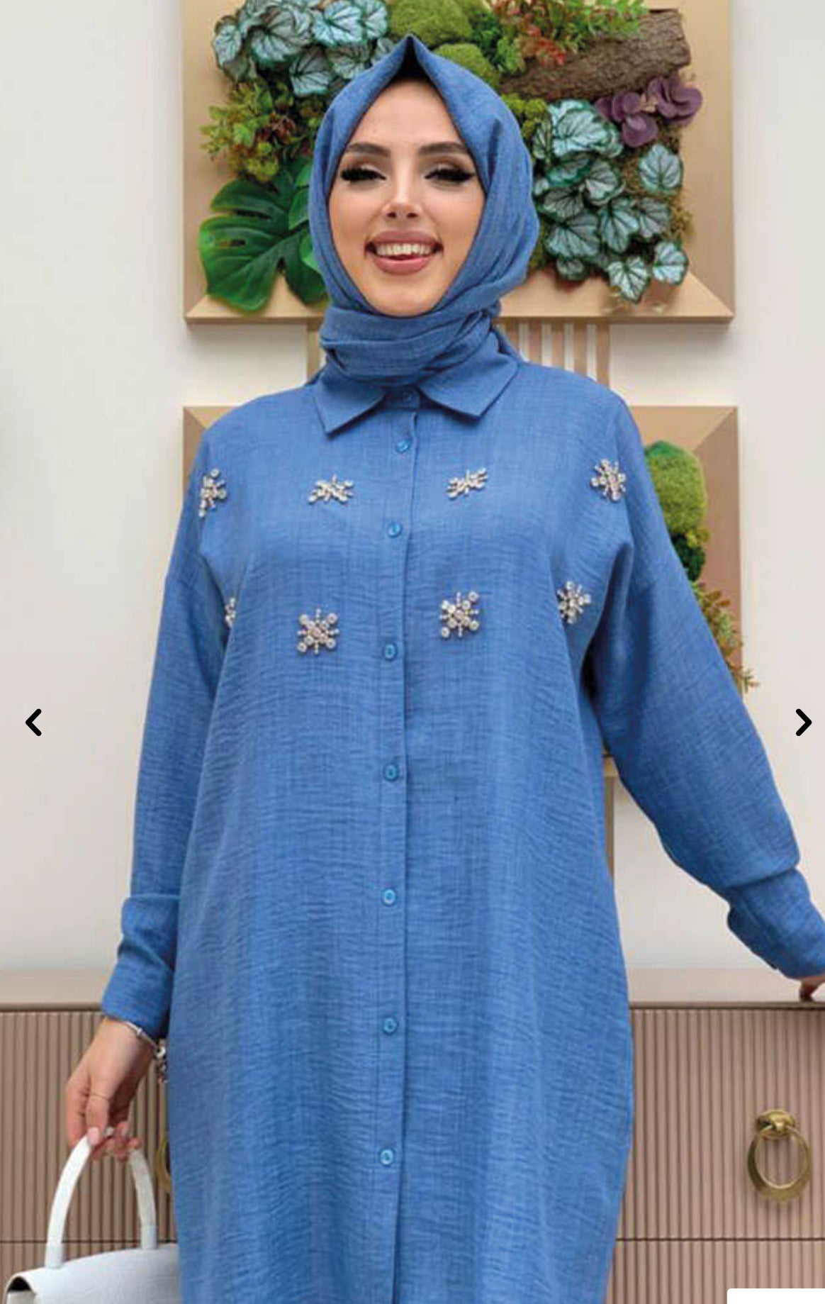 Jeweled Button-up Modest Shirt Set
 (3colours)