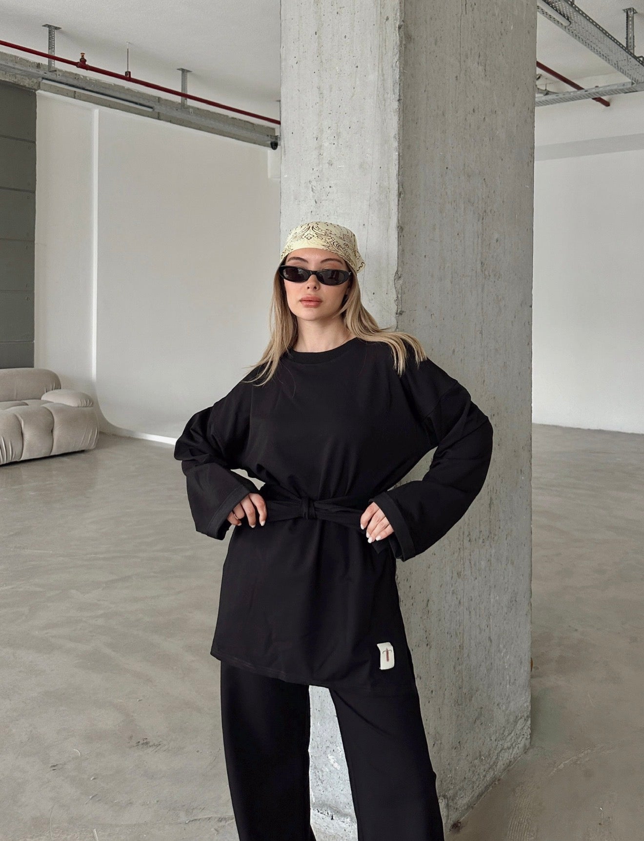 Oversized Belted Sweatshirt and Wide-Leg Pants Set