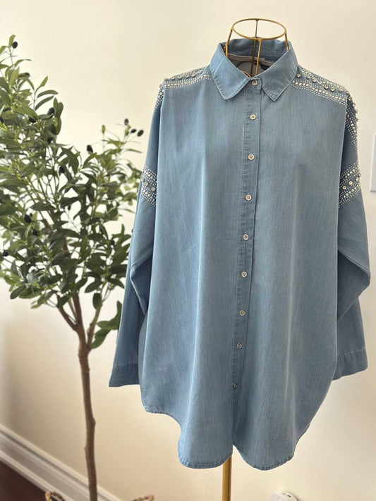 Shoulder Stars Jeans Shirt (2 Colours)✨