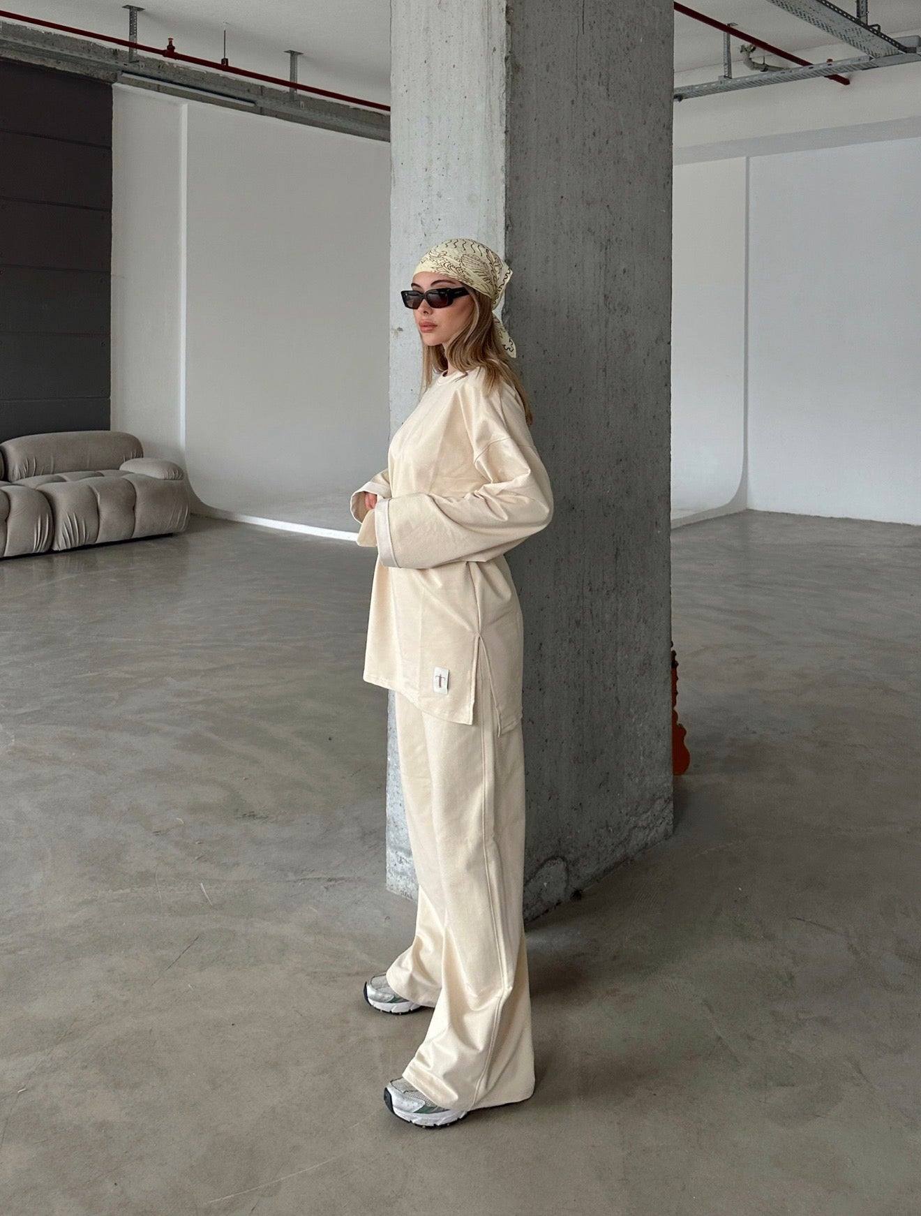 Oversized Belted Sweatshirt and Wide-Leg Pants Set