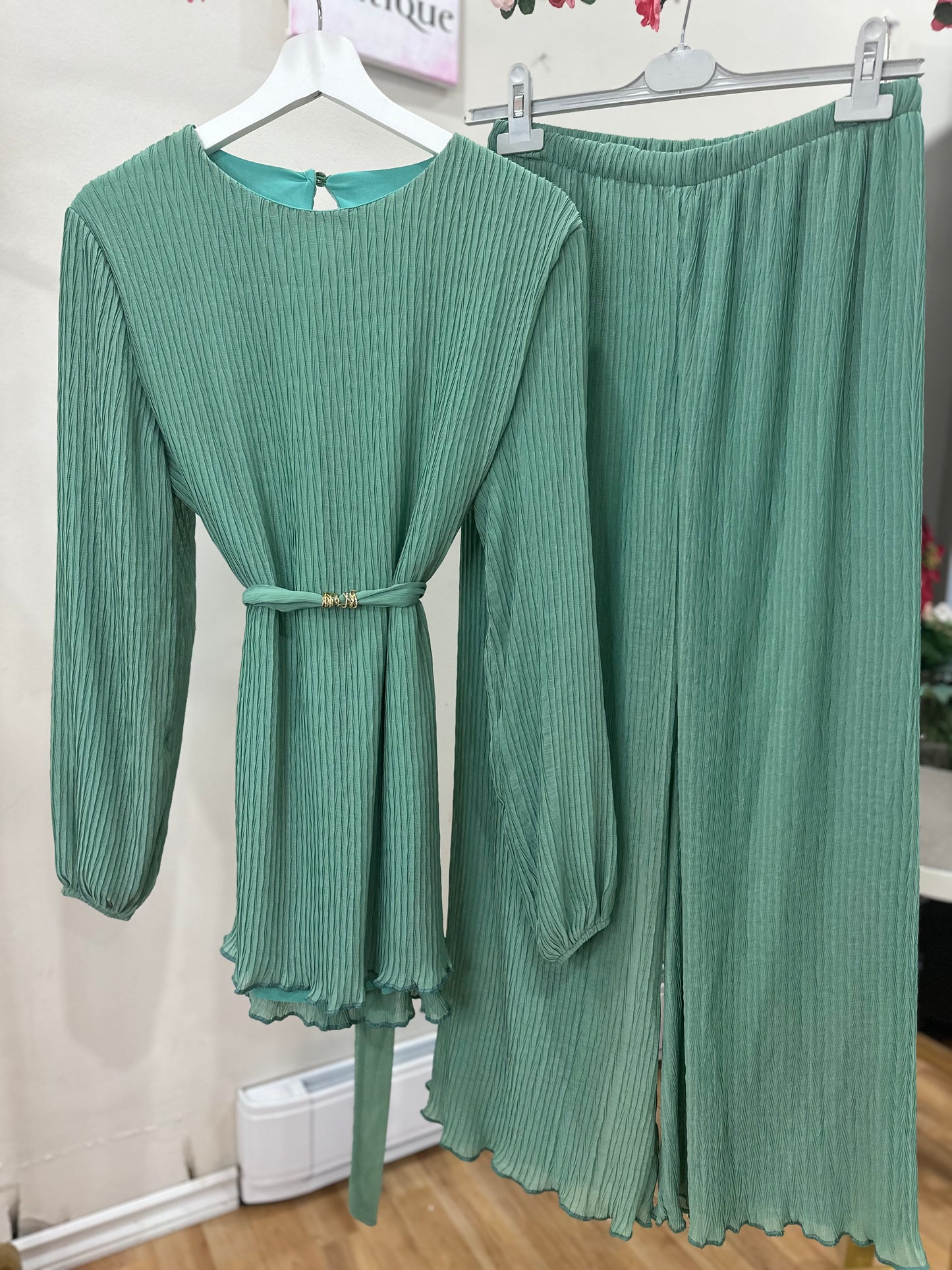 Pleated Belted Modest Summer Set