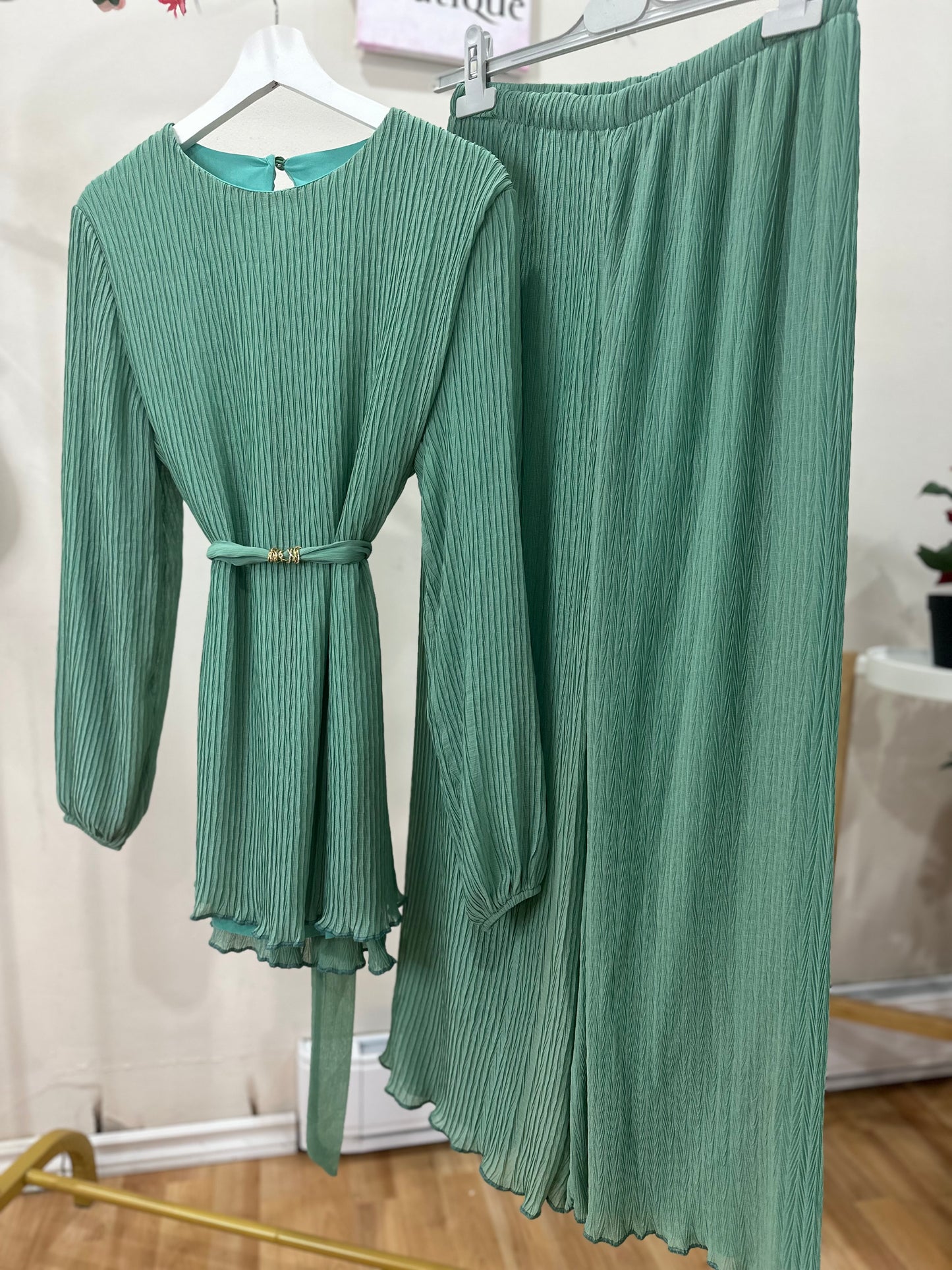 Pleated Belted Modest Summer Set