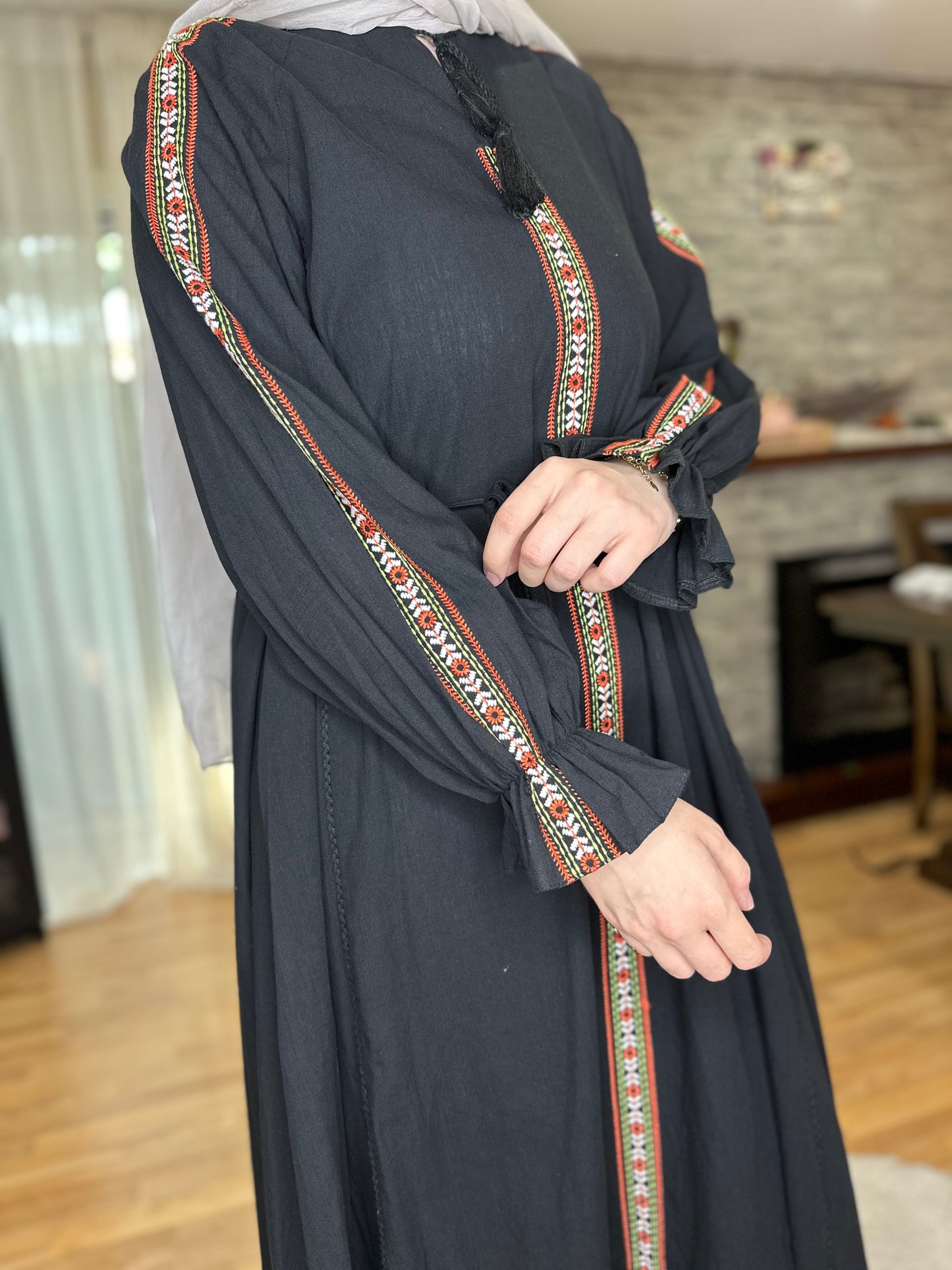 Maxi Traditional Black Embroidered Dress