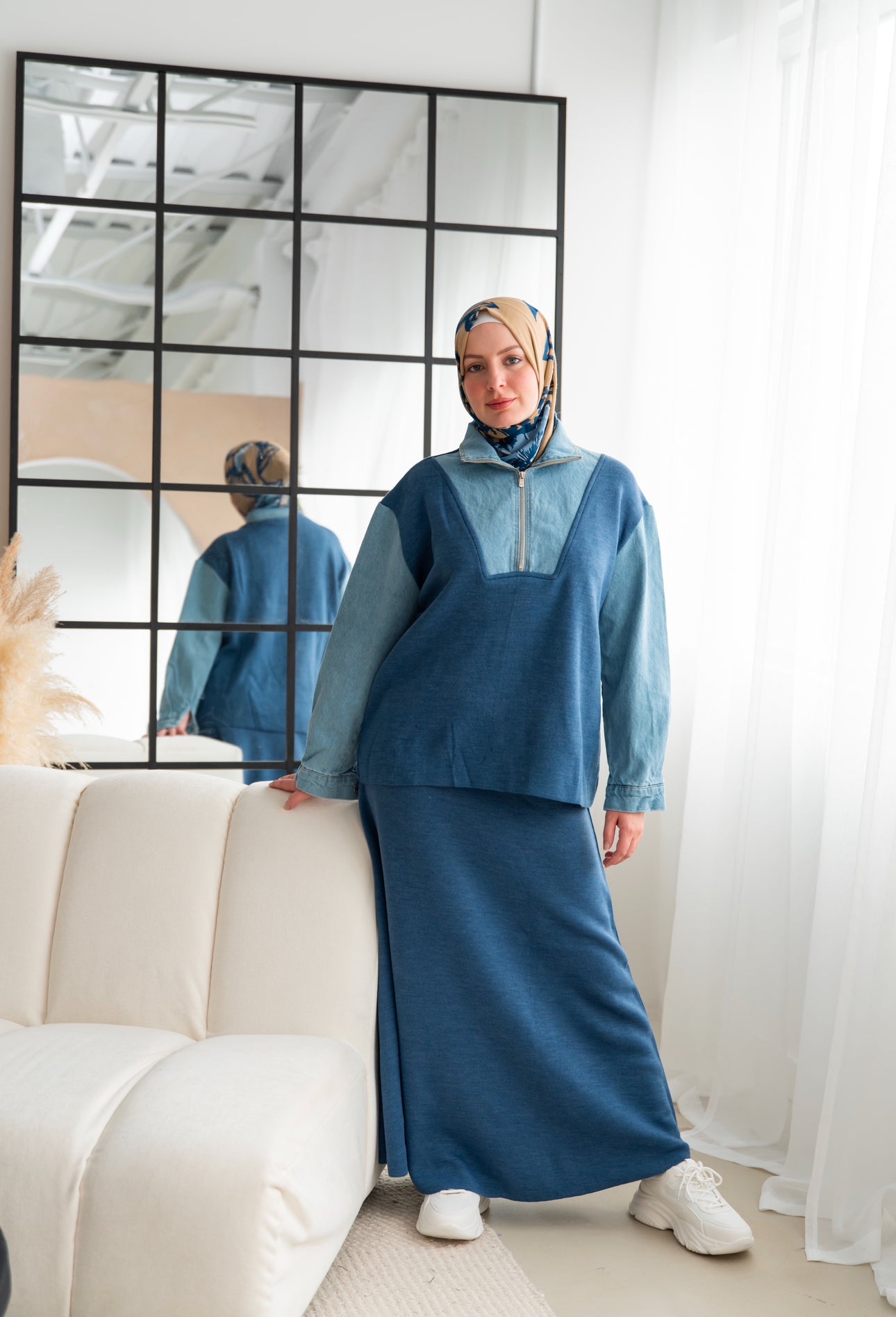 Denim Elegance Two-Piece Skirt Set طقم تنورة قطعتين أنيق