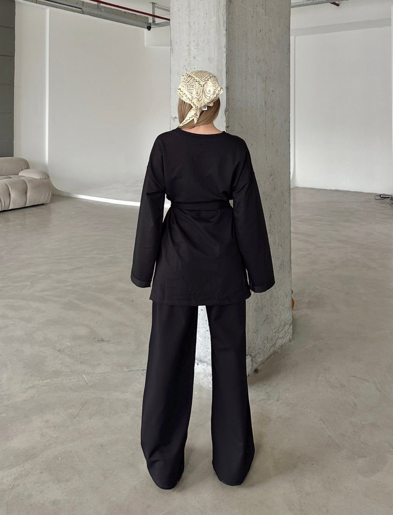 Oversized Belted Sweatshirt and Wide-Leg Pants Set