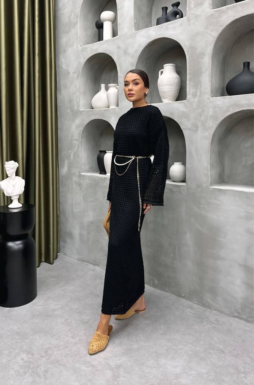 Elegant Textured Dress with Belt(3pcs)
  فستان أنيق بنقشة مميزة وحزام