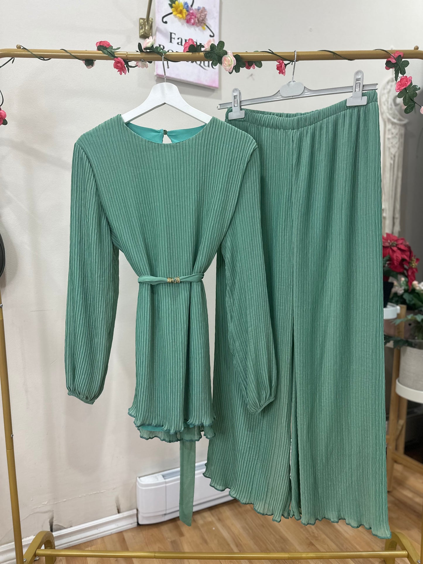 Pleated Belted Modest Summer Set