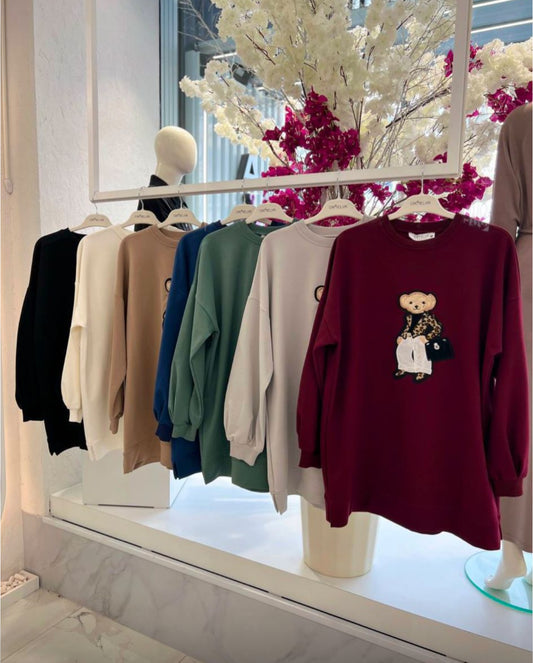سويت شيرت أنيق بتصميم دب عصري Stylish Sweatshirt with Trendy Bear Design (4 colours)