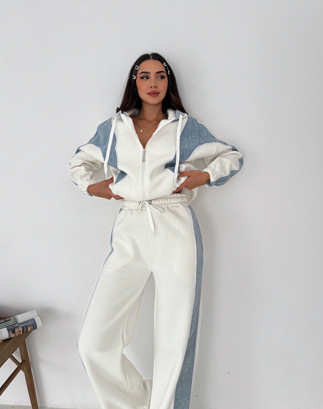 Denim With Fleece Comfy Suit In 4 Colours