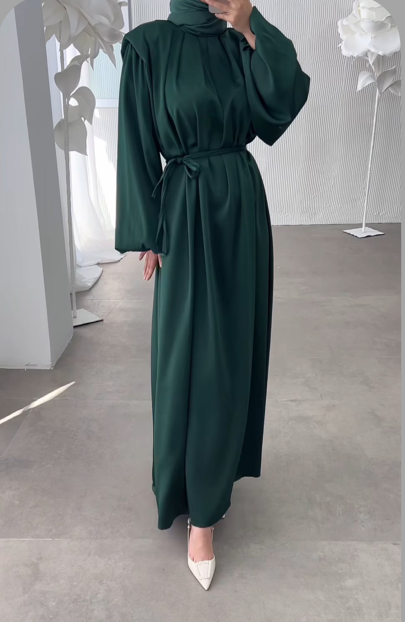 Maxi Satin Belted Modest Dress (3C)