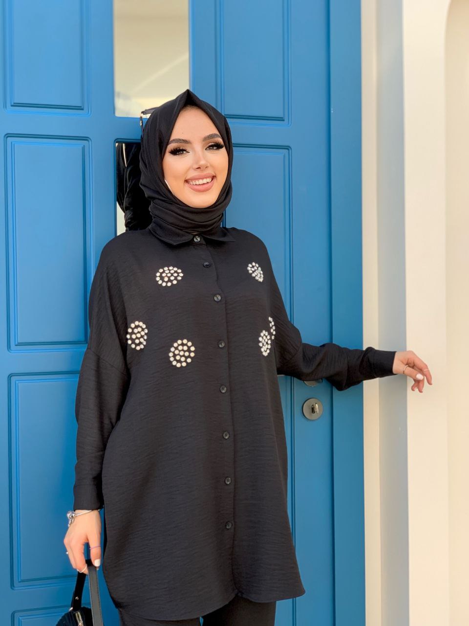 Jeweled Button-Up Modest Shirt Set