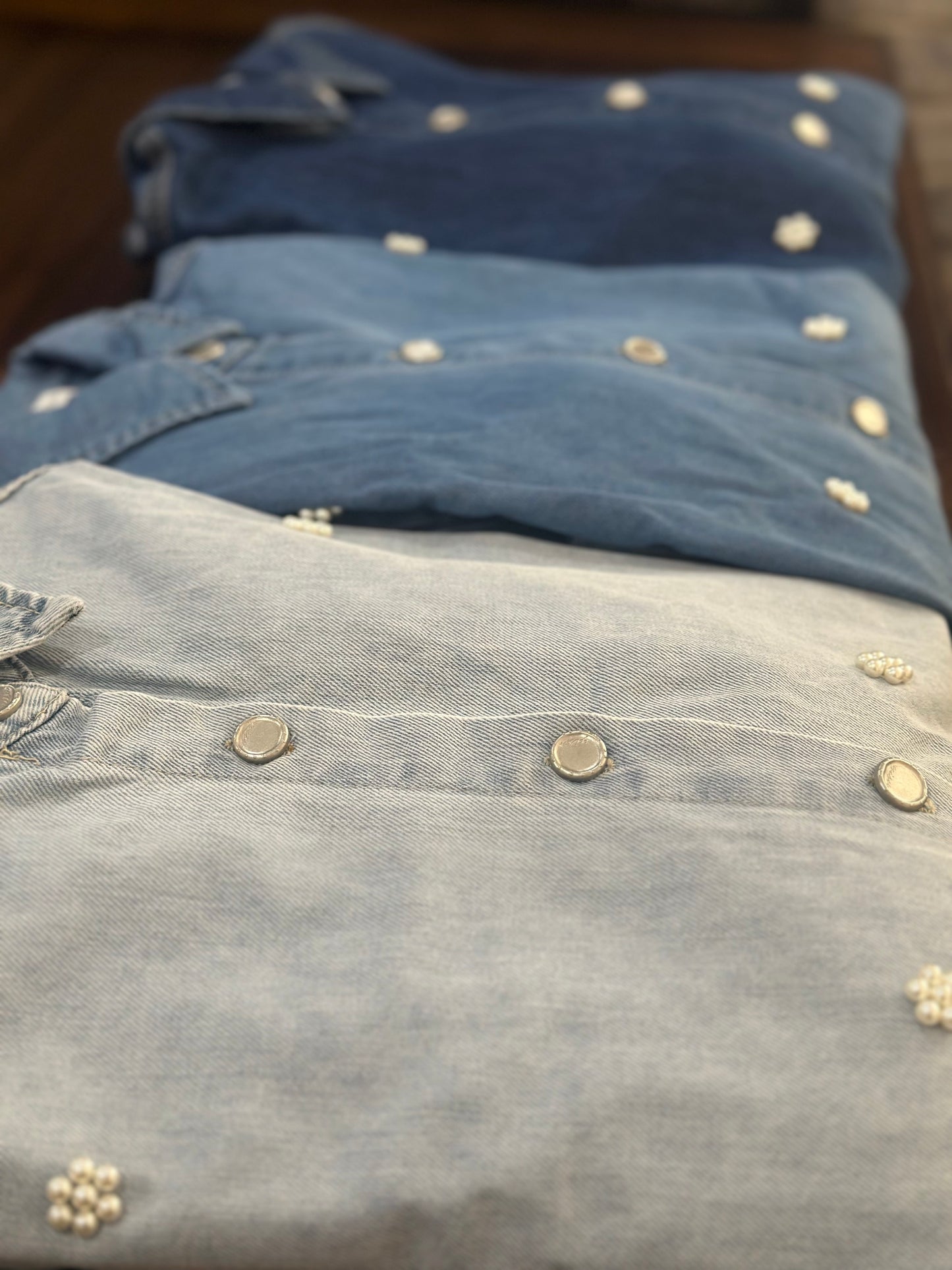 Two-Piece Denim Set with Pearls