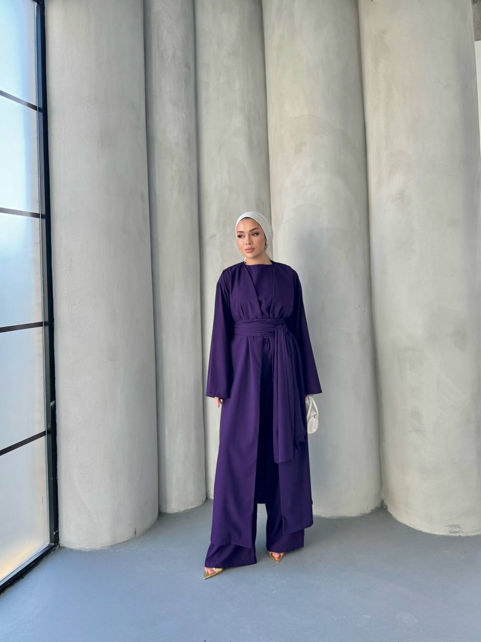 4-Piece Co-Ord Set | طقم كورد رسمي صيفي ٤ قطع بلوزة، بنطلون، عباية، وحزام