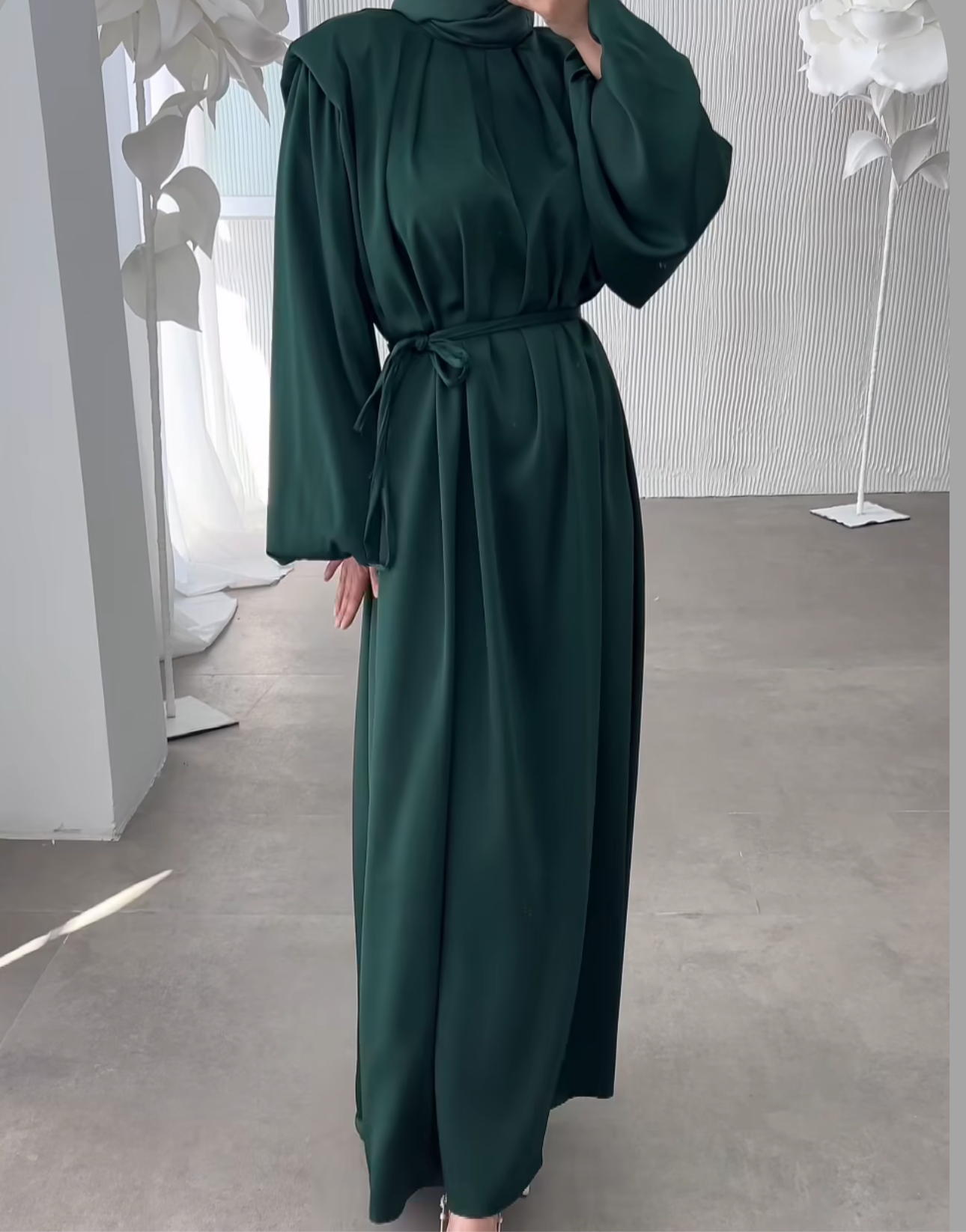 Maxi Satin Belted Modest Dress (3C)