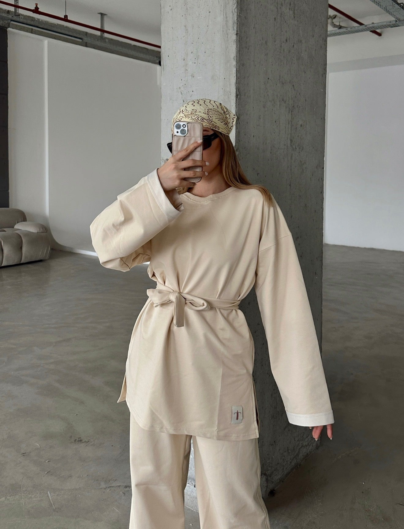 Oversized Belted Sweatshirt and Wide-Leg Pants Set