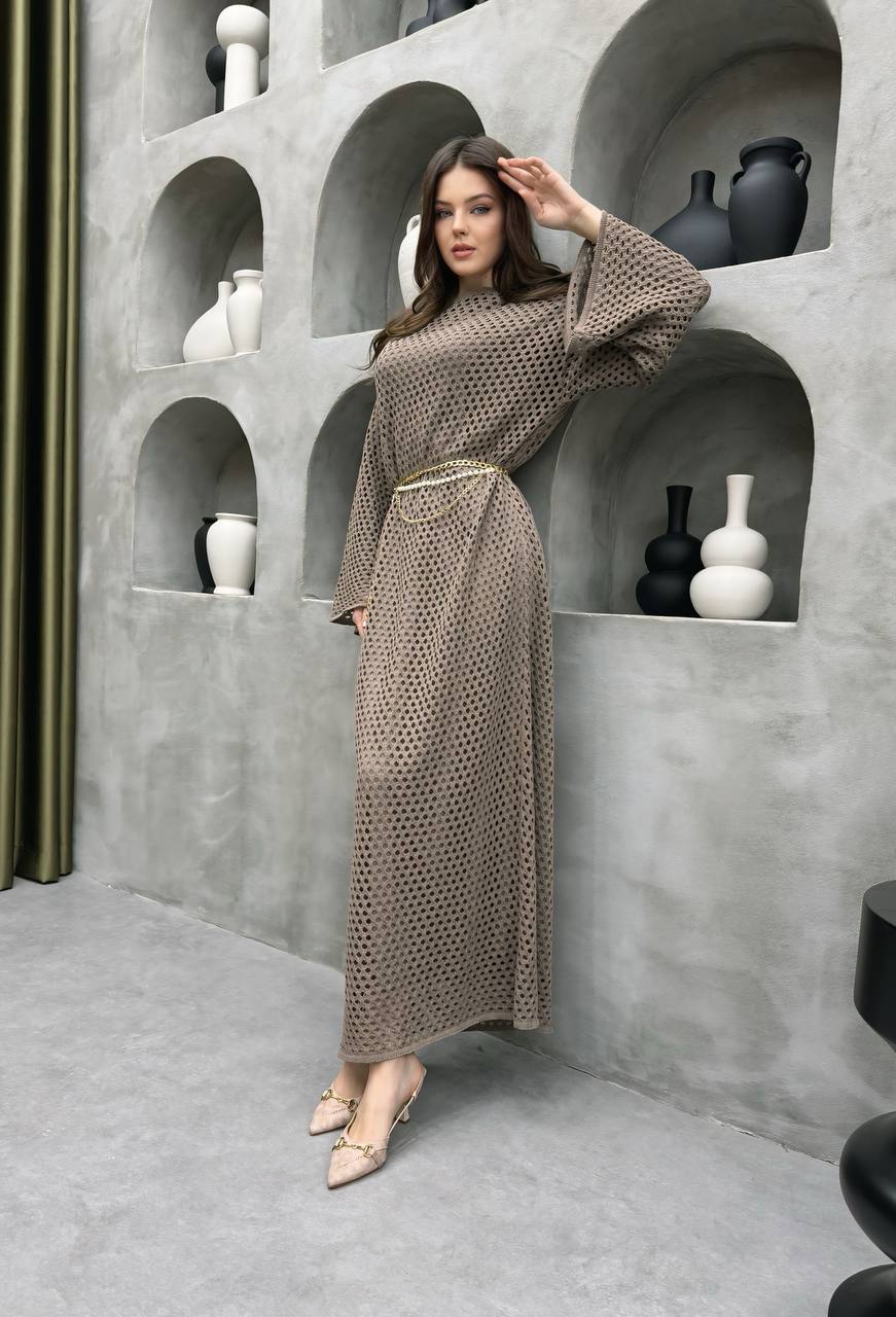 Elegant Textured Dress with Belt(3pcs)
  فستان أنيق بنقشة مميزة وحزام