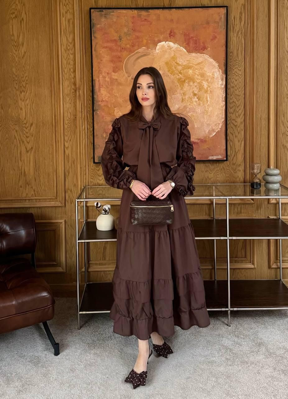 Bow-Sleeve Shirt & Skirt Set (Padded) مبطنة🫶🥹