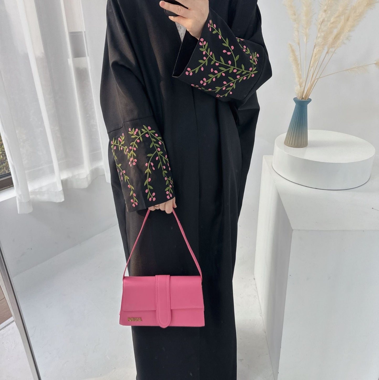 Black Flowered Abaya