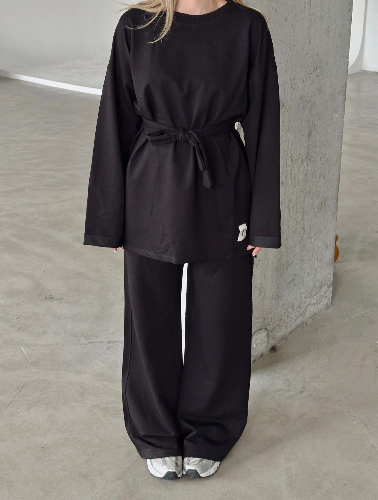 Oversized Belted Sweatshirt and Wide-Leg Pants Set