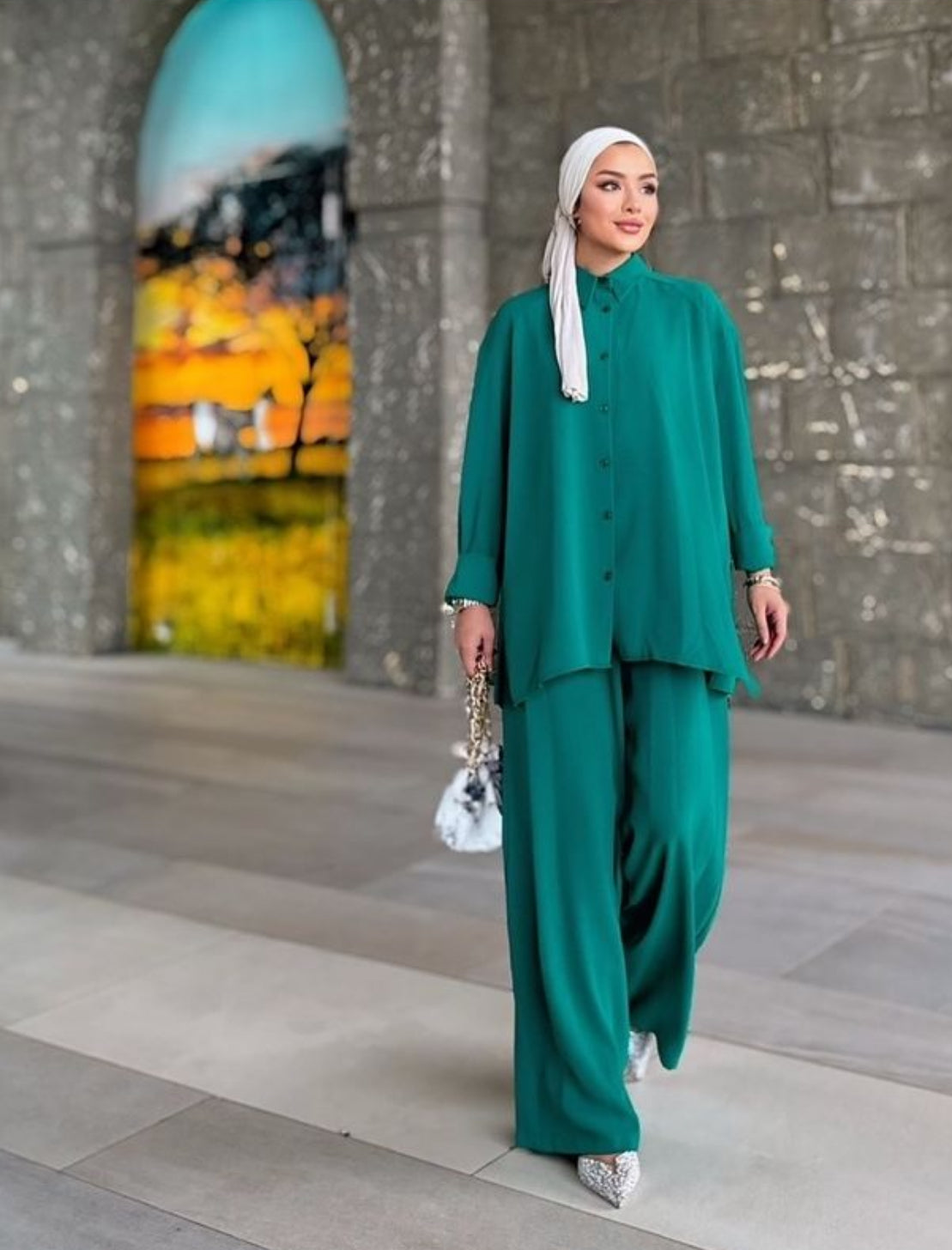 Button-Up Modest Shirt Set تاني اريح طقم بالعالم💖