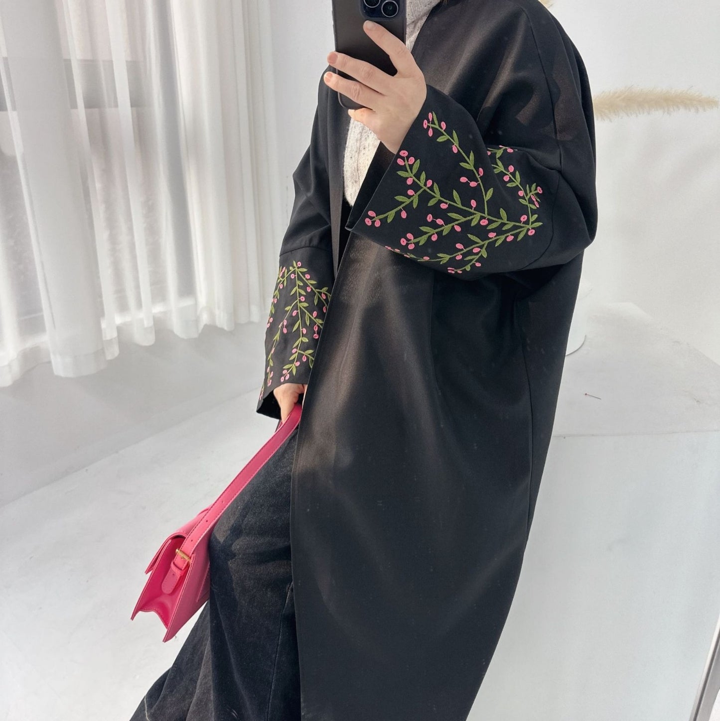 Black Flowered Abaya