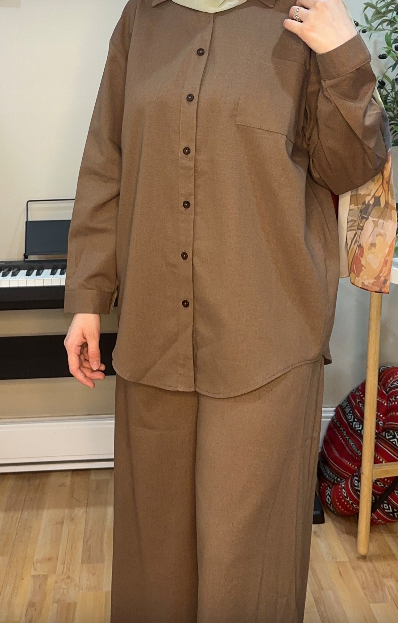 Two-Piece Basic Linen Outfit – Autumn طقم قطعتين سادة (طقم الخريف) (4COULORS)