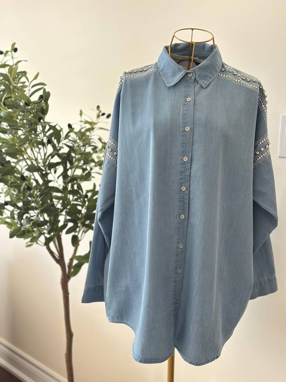 Shoulder Stars Jeans Shirt (2 Colours)✨