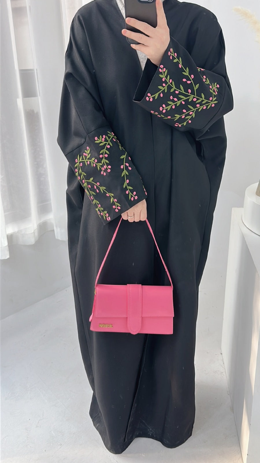 Black Flowered Abaya