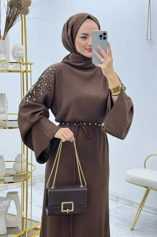 Pearl-embellished Knit Dress