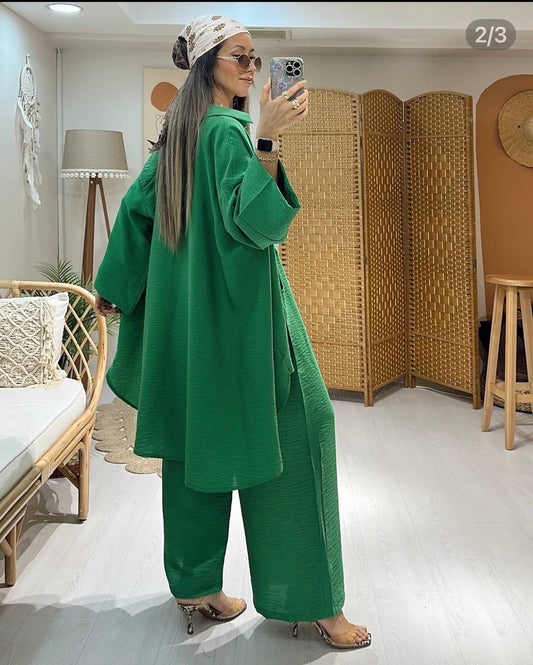 طقم قطعتين أخضر بستايل مريح وعصري – Green Set with a Comfy and Trendy St (Oversized) طقم الربيع